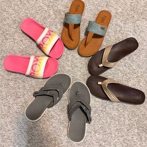 Women's Sandal Lot fits size 8 - Roxy Pink, Flojos Blue, Reef Gold, Coface Gray